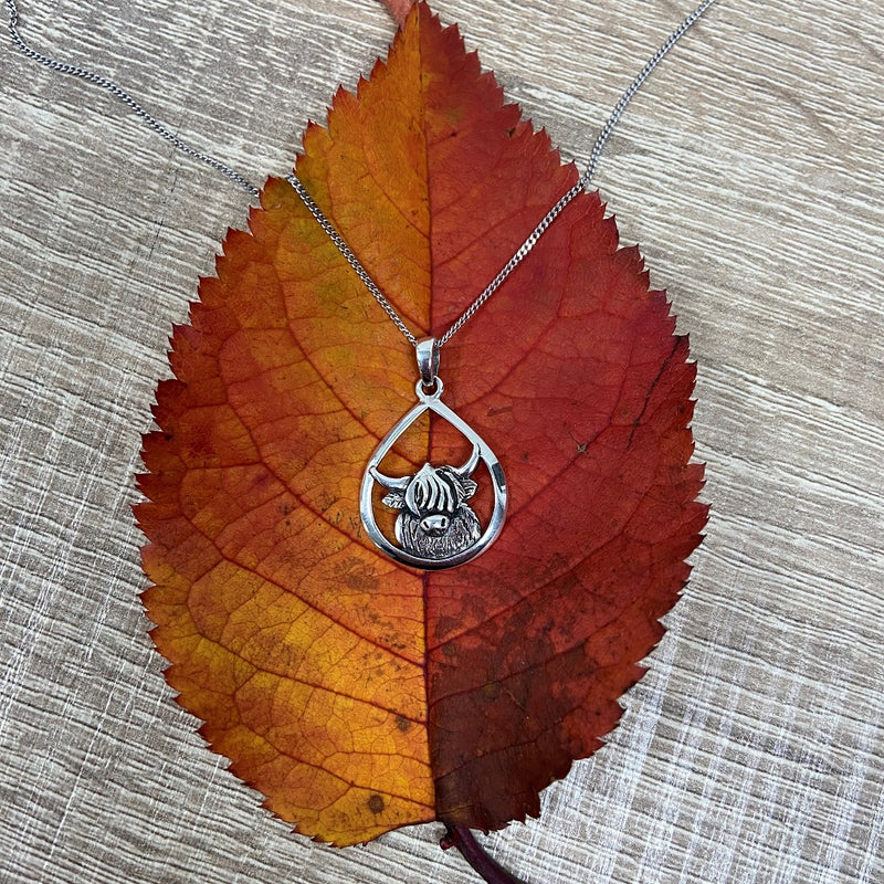 Sterling Silver Highland Cow Pendant Necklace
