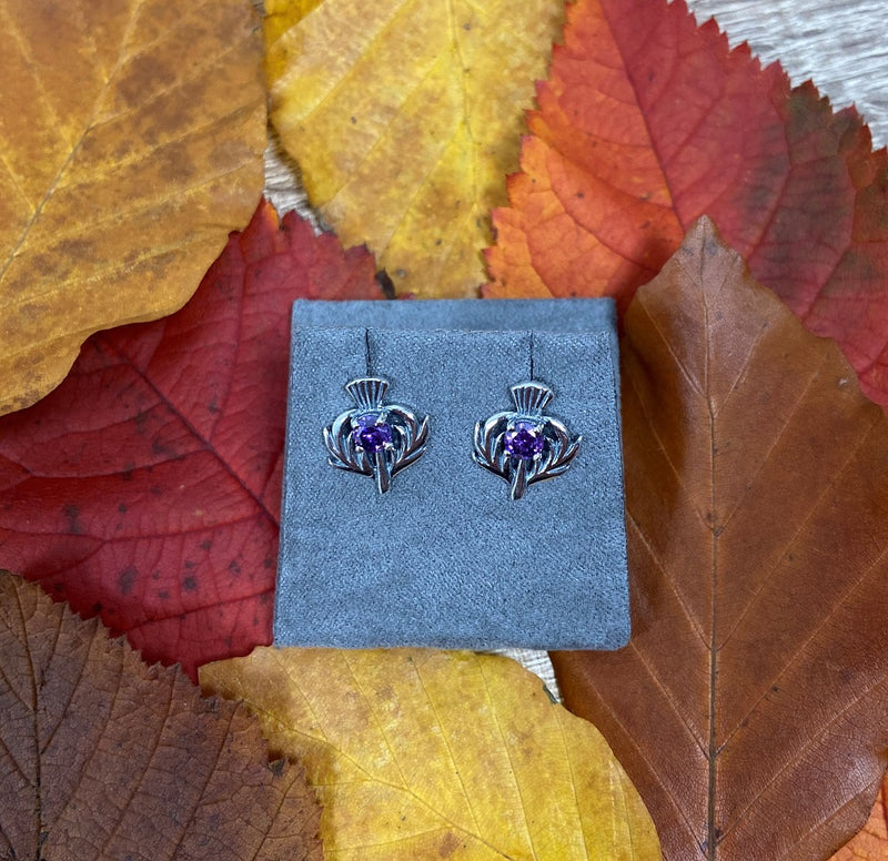 Sterling Silver Purple Amethyst Thistle Earrings